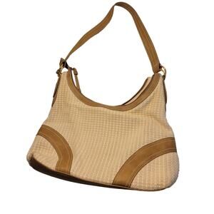 Stone Mountain Tan Leather Cloth Woven Fashion Casual Shoulder Bag